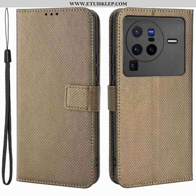 Etui Folio do Vivo X80 Pro z Łańcuch Pasek Z Włókna Węglowego